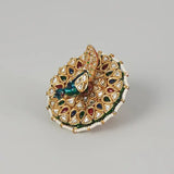 Gold Finish Kundan Polki Peacock Ring