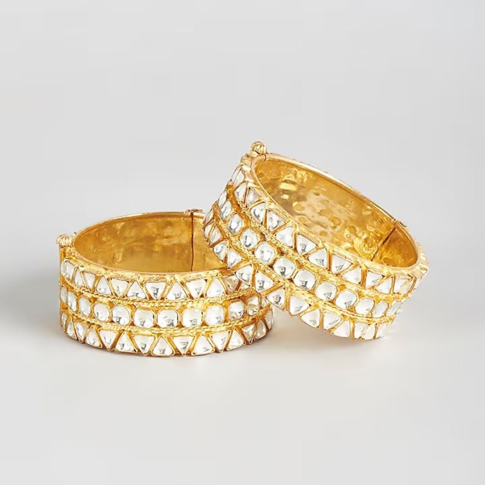 Gold Finish Kundan Polki Bangles, Set of 2