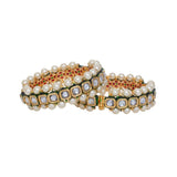 Gold Finish Polki Kundan with Pearl Slide Bangles, Set of 2