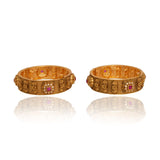 Gold Finish Pink Onyx Screw Closure Bangles, Set of 2