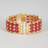 Gold Finish Red Synthetic Stone Bangle