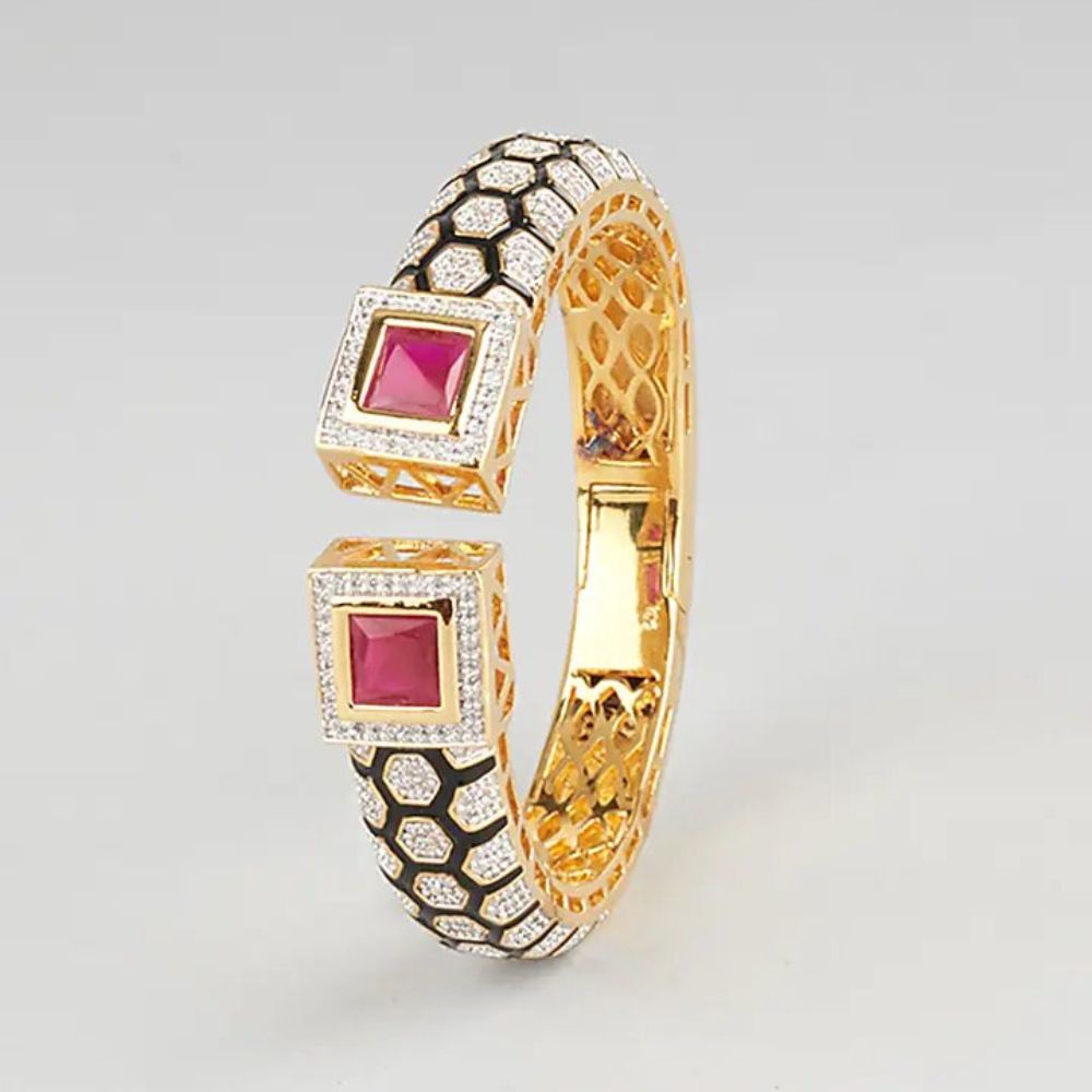 Gold Finish Red Stone Kada