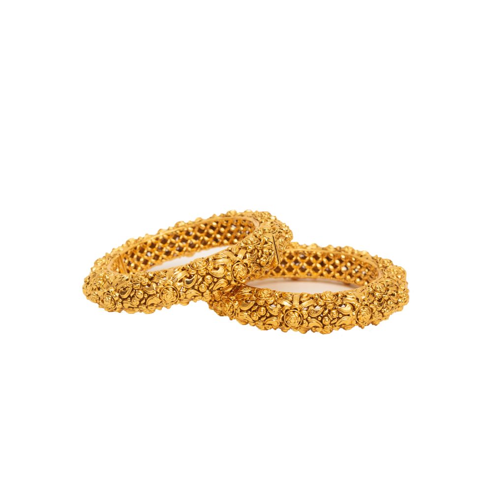 Gold Finish Screw Closure Temple Bangles, Set of 2