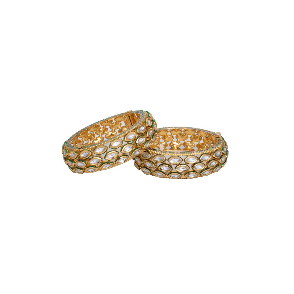 Gold Finish Kundan Screw Studded Bangles, Set of 2