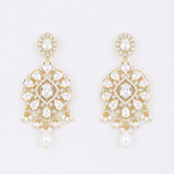 Gold Finish Kundan Polki & Beaded Dangler Earrings