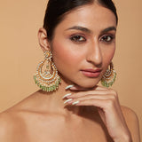 Gold Plated Kundan Studded With Beads Drop Chaandbali Earrings