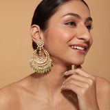 Gold Plated Kundan Studded With Beads Drop Chaandbali Earrings