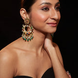 Gold Plated Multi Colour Stone With Drop Beads Chaandbali Earrings