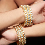 Gold Plated Kundan Polki Studded Screw Openable Bangles, Set of 2