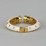 White Enamel Green Stone Open Cuff Statement Bangle