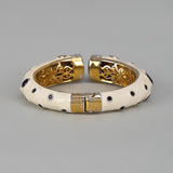 White Enamel  Blue Onex Stone Open Cuff Kada