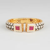 Gold-Plated Pink Stone Open Cuff Kada Bracelet