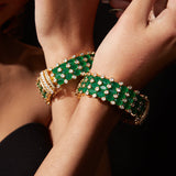 Gold Plated Kundan With Zircon Studded Green Synthetic Stone Bangles, Set of 2