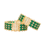 Gold Plated Kundan With Zircon Studded Green Synthetic Stone Bangles, Set of 2