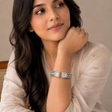 Silver-Tone Geometric Statement Cuff Bracelet with Crystal Accents