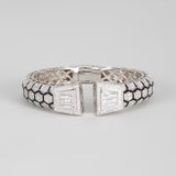 Silver-Tone Geometric Statement Cuff Bracelet with Crystal Accents