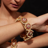 Gold Plated Kundan With Red Onyx Stone Screw Openable Bangles, Set of 2