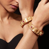 Gold Plated Red Onyx Temple Bangles, Set of 2