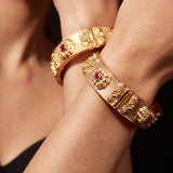 Gold Plated Red Onyx Temple Bangles, Set of 2