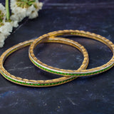 Zia Gold Plated GreenWomens Zircon Pair of Bangles