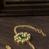 Gold Plated Green Colored Kundan, Polki Womens Bracelet