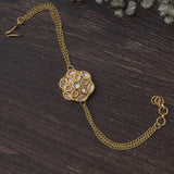 Gold Plated Pink Womens Kundan & Polki Bracelet