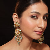 Gold Plated Kundan Studded Meenakari With Green Beads Drop Dangle Earrings