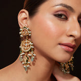 Gold Plated Kundan Studded Meenakari With Green Beads Drop Dangle Earrings