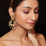 Gold Plated Multi Colour Stone With Drop Beads Chaandbali Earrings