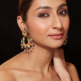 Gold Plated Multi Colour Stone With Drop Beads Chaandbali Earrings