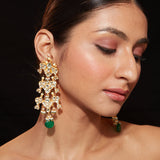 Gold Plated Kundan Studded With Single Bead Drop Dangle Earrings