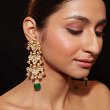 Gold Plated Kundan Studded With Single Bead Drop Dangle Earrings