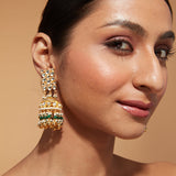 Gold Plated Kundan Studded With Beads Drop Jhumka Earrings