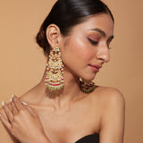 Gold Plated Kundan Studded With Multi Colour Beads Drop Layered Chandbali Earrings