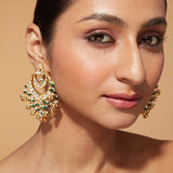 Gold Plated Kundan Studded Multi Colour Beads Chaandbali Earrings