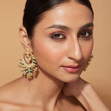 Gold Plated Kundan Studded Multi Colour Beads Chaandbali Earrings