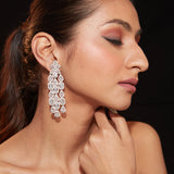 Rhodium Plated Zircon Studded Drop Earrings