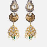 Saadgi Gold Plated Green Womens Pair of Drop Earrings