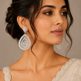 Silver-Tone Teardrop Cubic Zirconia Statement Earrings