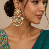 Gold-Plated Jaipuri Kundan Pearl Chandbali Earrings