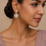Elegant Dual-Tone Cubic Zirconia Geometric Drop Earrings