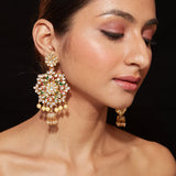 Gold Plated Kundan With Onyx Dangle Earrings