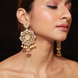 Gold Plated Kundan With Onyx Dangle Earrings