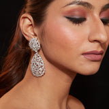 Rhodium Plated Zircon Studded Dangle Earrings