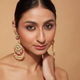 Gold Plated Kundan Studded With Multi Colour Onyx Chaandbali Earrings