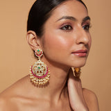 Gold Plated Kundan Studded With Multi Colour Onyx Chaandbali Earrings