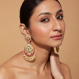 Gold Plated Kundan Studded With Multi Colour Onyx Chaandbali Earrings