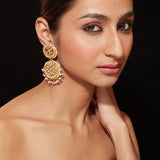 Gold Plated Kundan Studded Double Circle Dangle Earrings