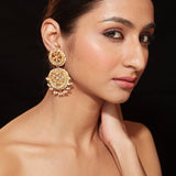 Gold Plated Kundan Studded Double Circle Dangle Earrings