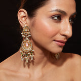 Gold Plated Kundan With Bead Drop Dangle Earrings